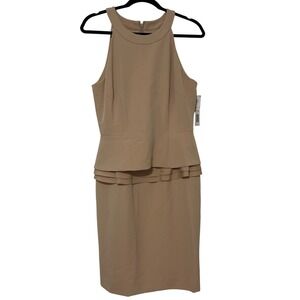 Antonio Melani Mazie Dress Latte Sheath Halter Peplum Knee Length Size 8